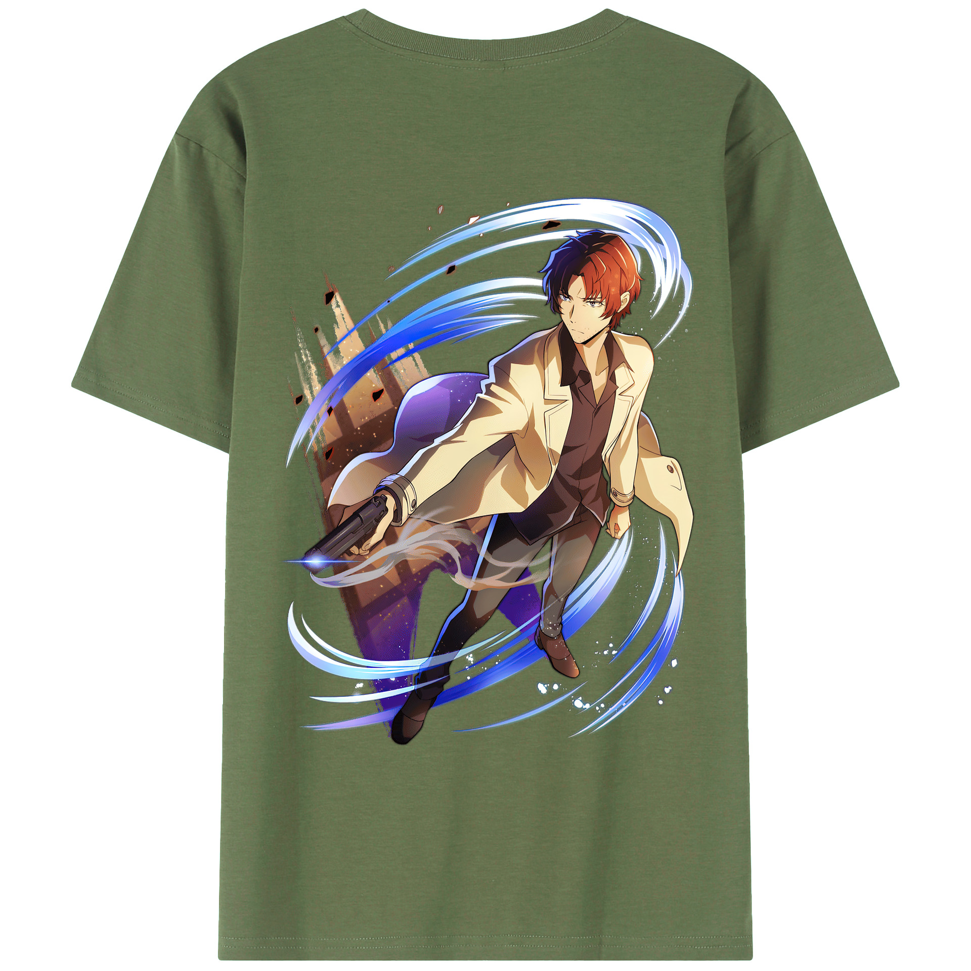 （画像用） 文豪ストレイドッグス Bungo Stray Dogs 綿100％ メンズ半袖Tシャツ（バックプリント） 通気性